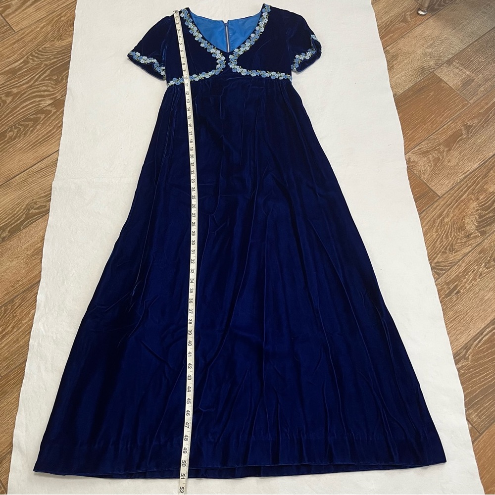Vtg Blue Velvet 60’s 70’s Floral Empire Waist Renaissance Maxi Dress - Picture 6 of 7